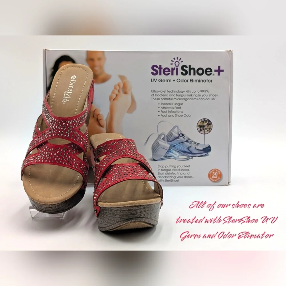 Patrizia By Spring Step Studded Red Sequin High Heel Wedge Sandal Sz US 9 EU 40 - Picture 16 of 16